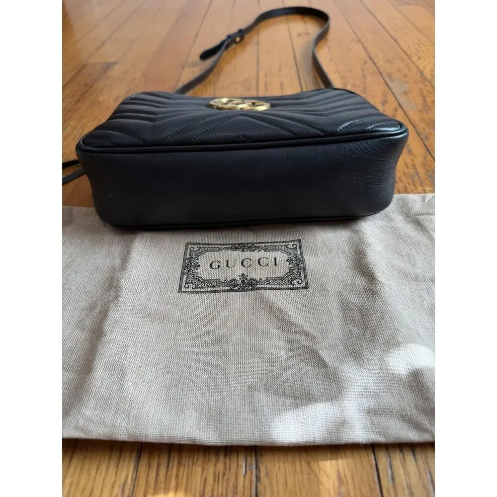 Gucci Crossbody Bag Womens Small Black Leather GG Marmont Camera Made In Italy - Picture 3 of 16